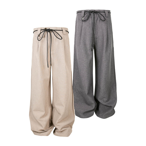 Herringbone Drawstring Wide-Leg Pants