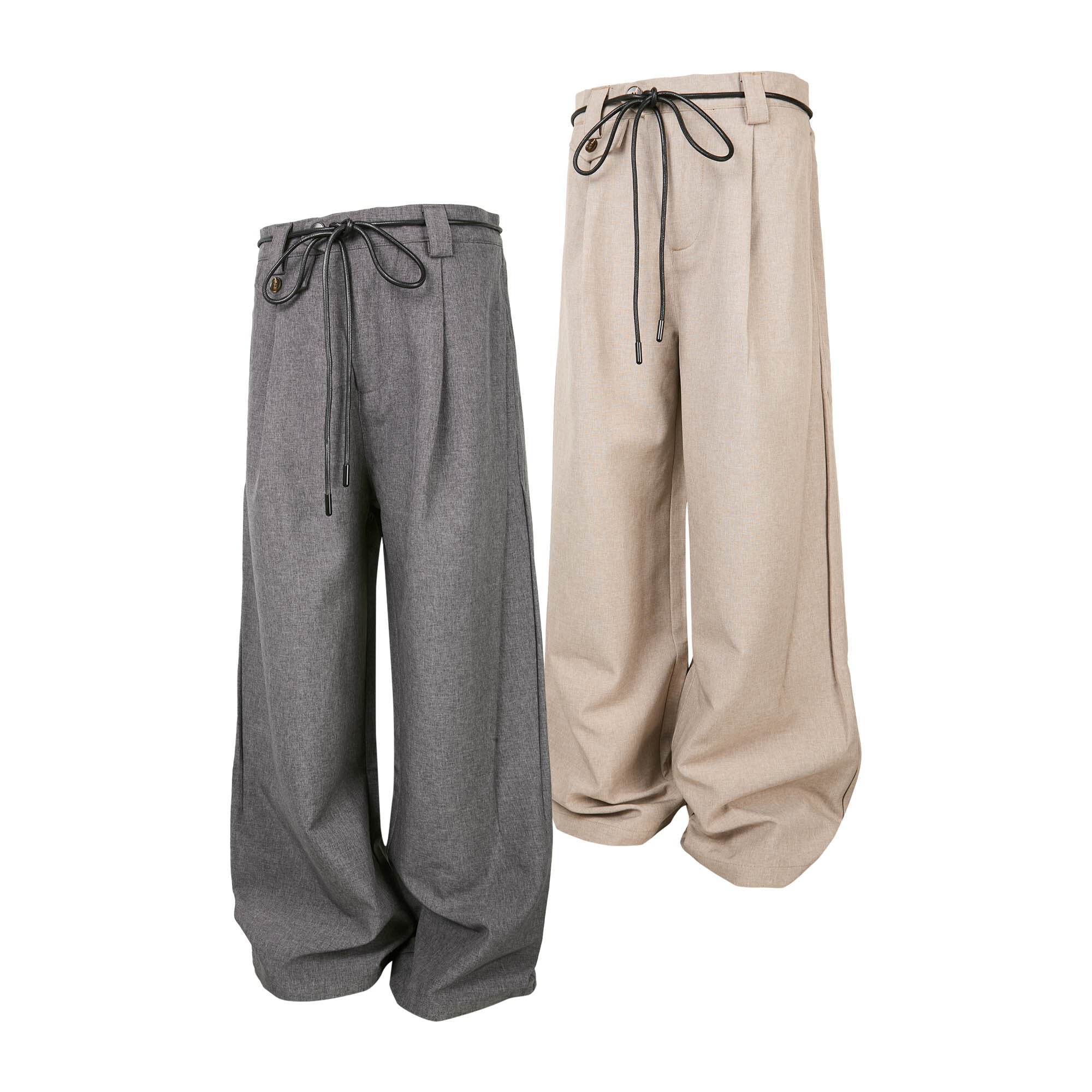 Herringbone Drawstring Wide-Leg Pants